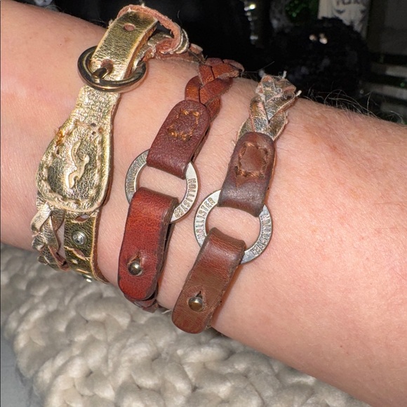 Bundle 3 Hollister braided bling gold silver brown faux leather bracelets - Picture 5 of 5